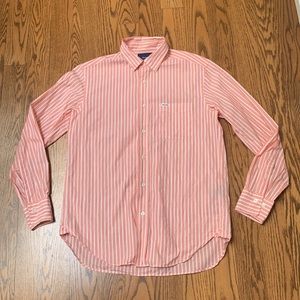 Faconnable Men’s Salmon and White Striped Button Down